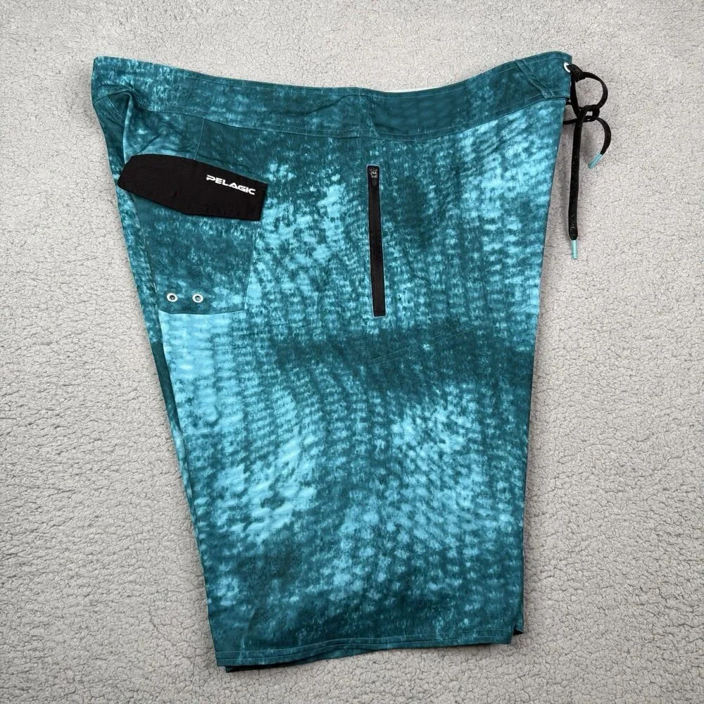 Pelagic Board Shorts Mens 40 Teal Blue Argonaut Swim Trunks Fishing Surf Beach